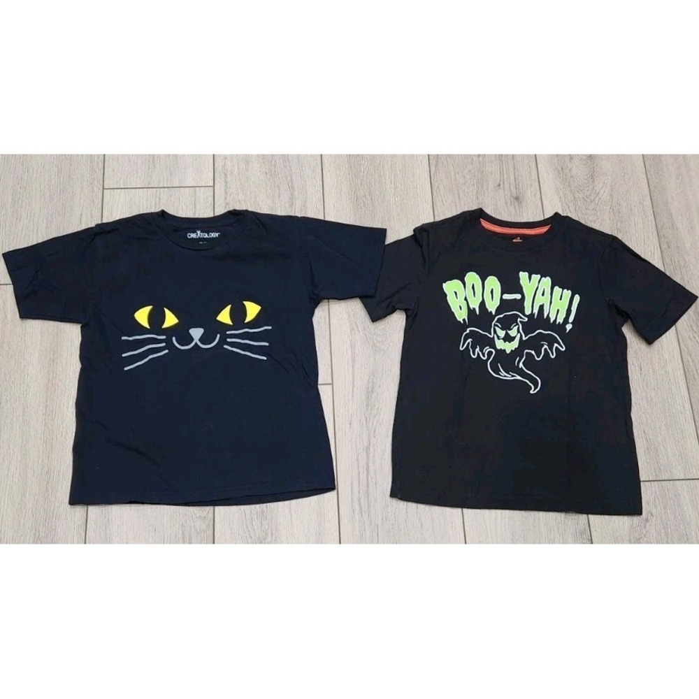 Halloween Kids Graphic Tees Shirts Black Cat & Ghost Youth Kids Size XS/S‎ (6/7)